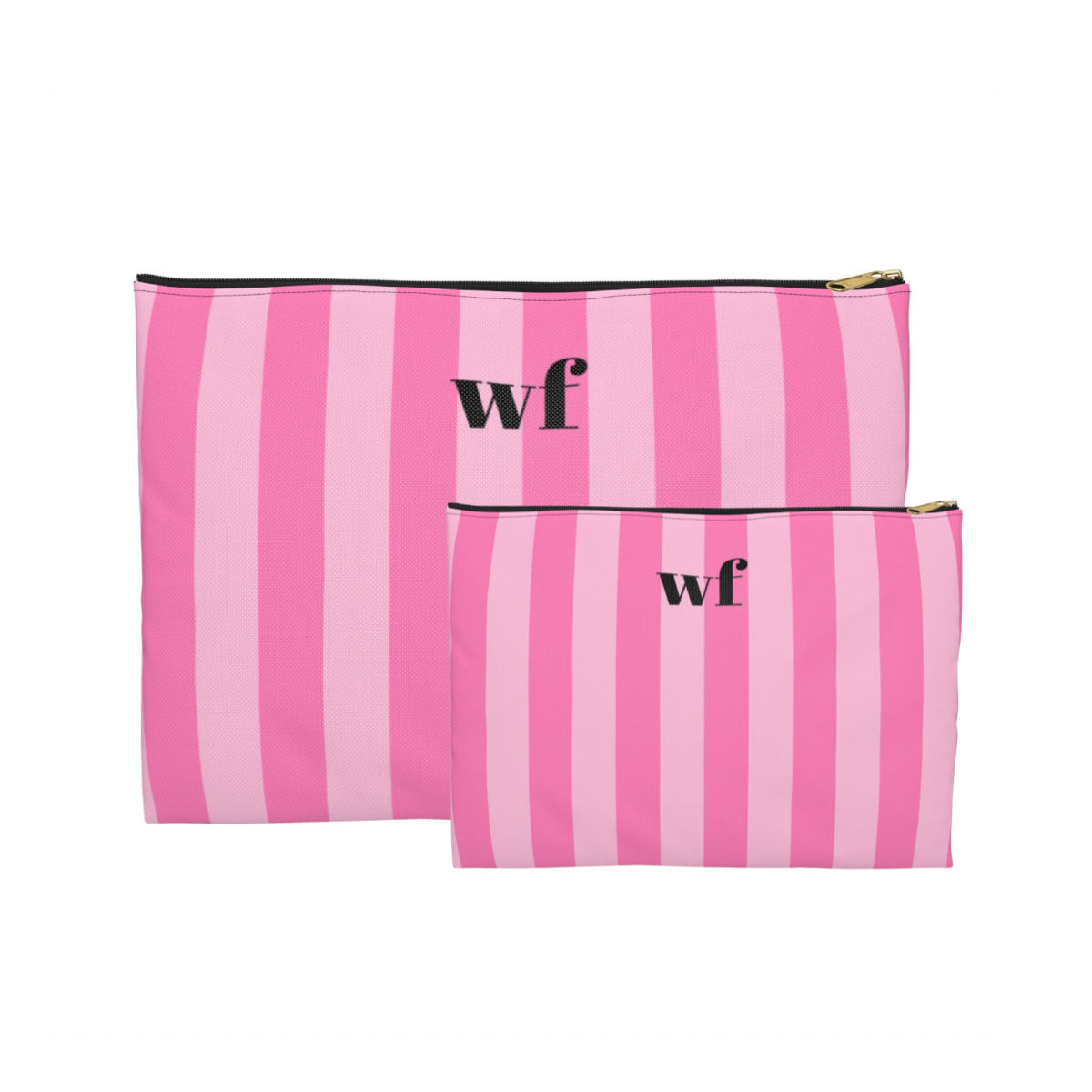 Striped Pink Initial Monogram Accessory Pouch Set